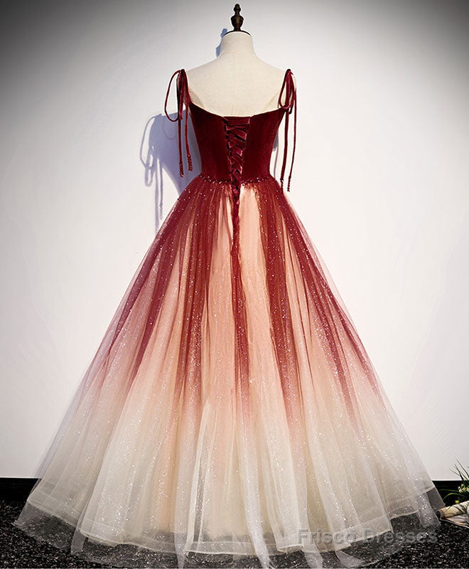 Burgundy Sweetheart Tulle Long Prom Dress Burgundy Evening Dress Secondary image