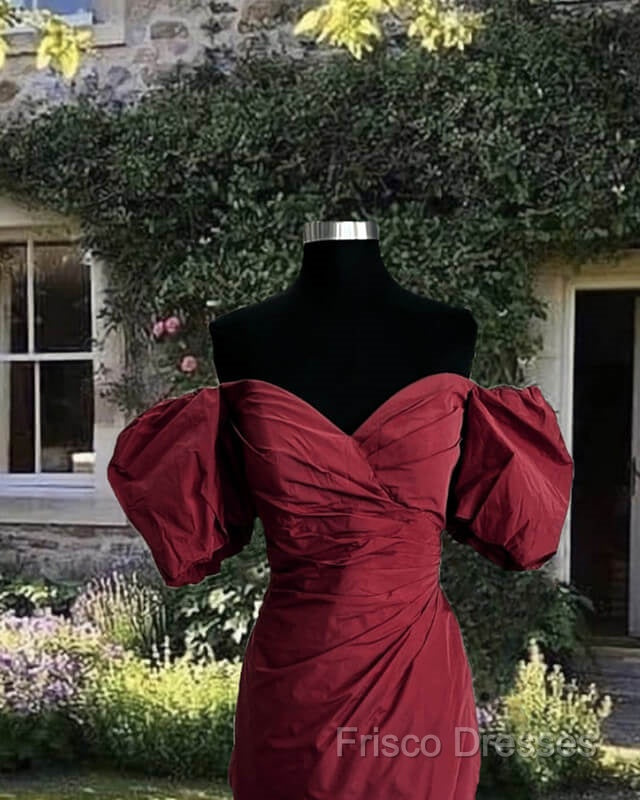 Burgundy Taffeta Bodycon Dress Off Shoulder