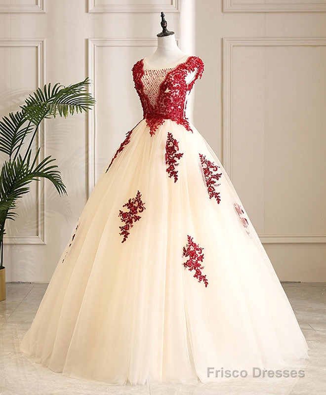 Burgundy Tulle Beads Lace Long Prom Dress Sweet 16 Dress Secondary image