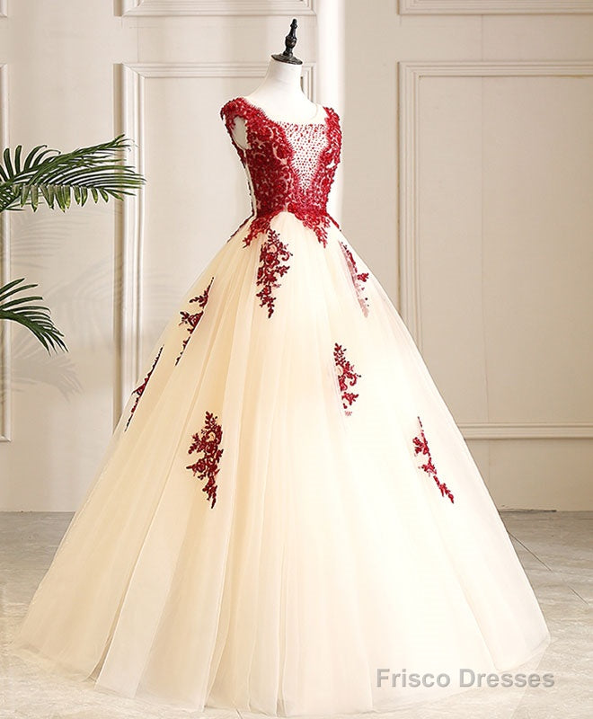 Burgundy Tulle Beads Lace Long Prom Dress Sweet 16 Dress Main image