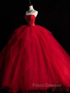 Burgundy Tulle Beads Long Formal Prom Dress, Burgundy Tulle Formal Party Dress