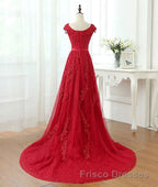 Burgundy tulle lace applique long Formal Prom Dresses, burgundy evening Dresses