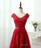 Burgundy tulle lace applique long Formal Prom Dresses, burgundy evening Dresses