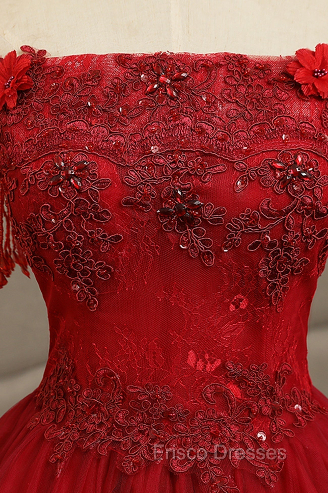 Burgundy Tulle Lace Long Formal Prom Dress, Burgundy A-Line Evening Gown
