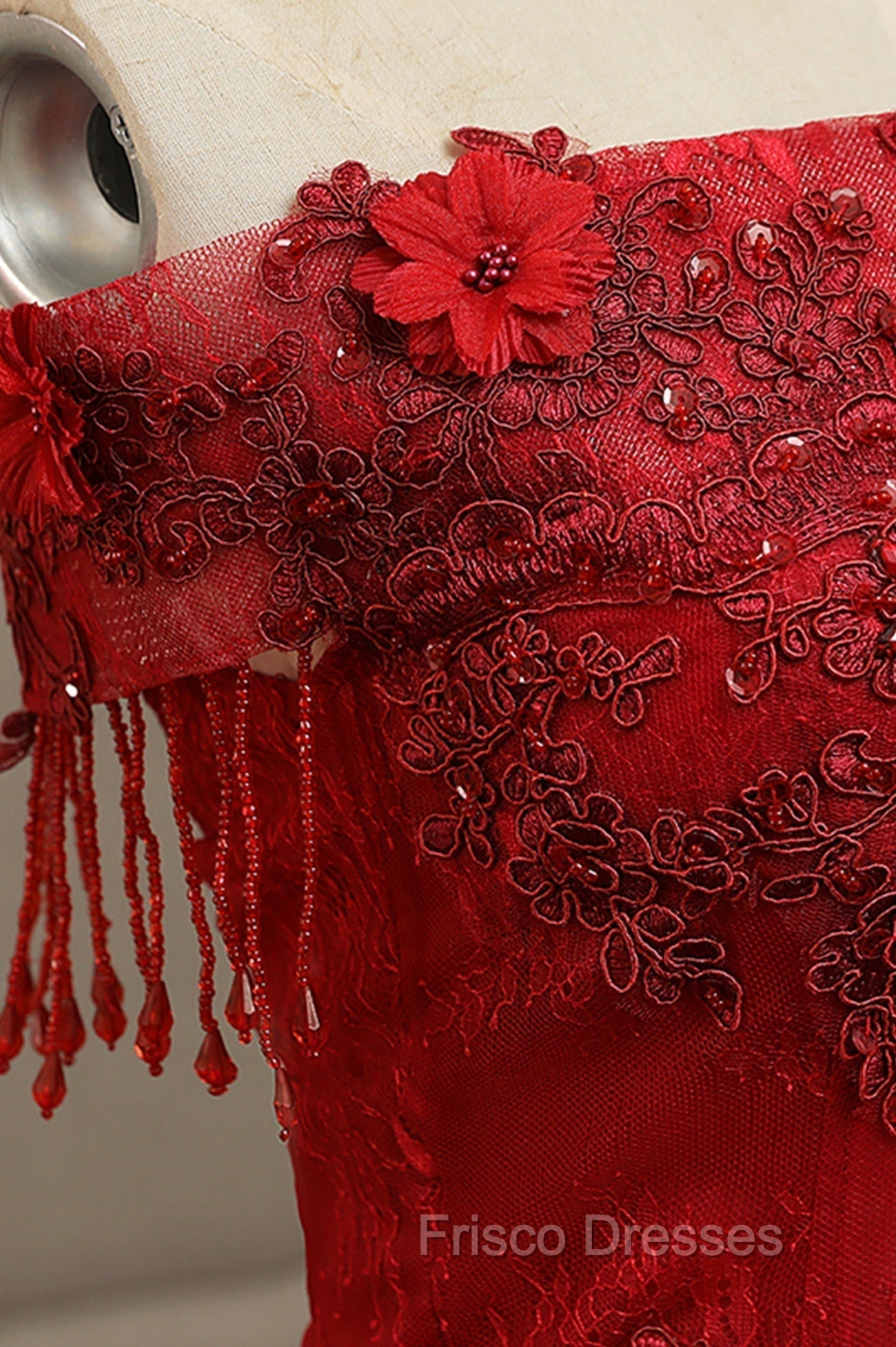 Burgundy Tulle Lace Long Formal Prom Dress, Burgundy A-Line Evening Gown