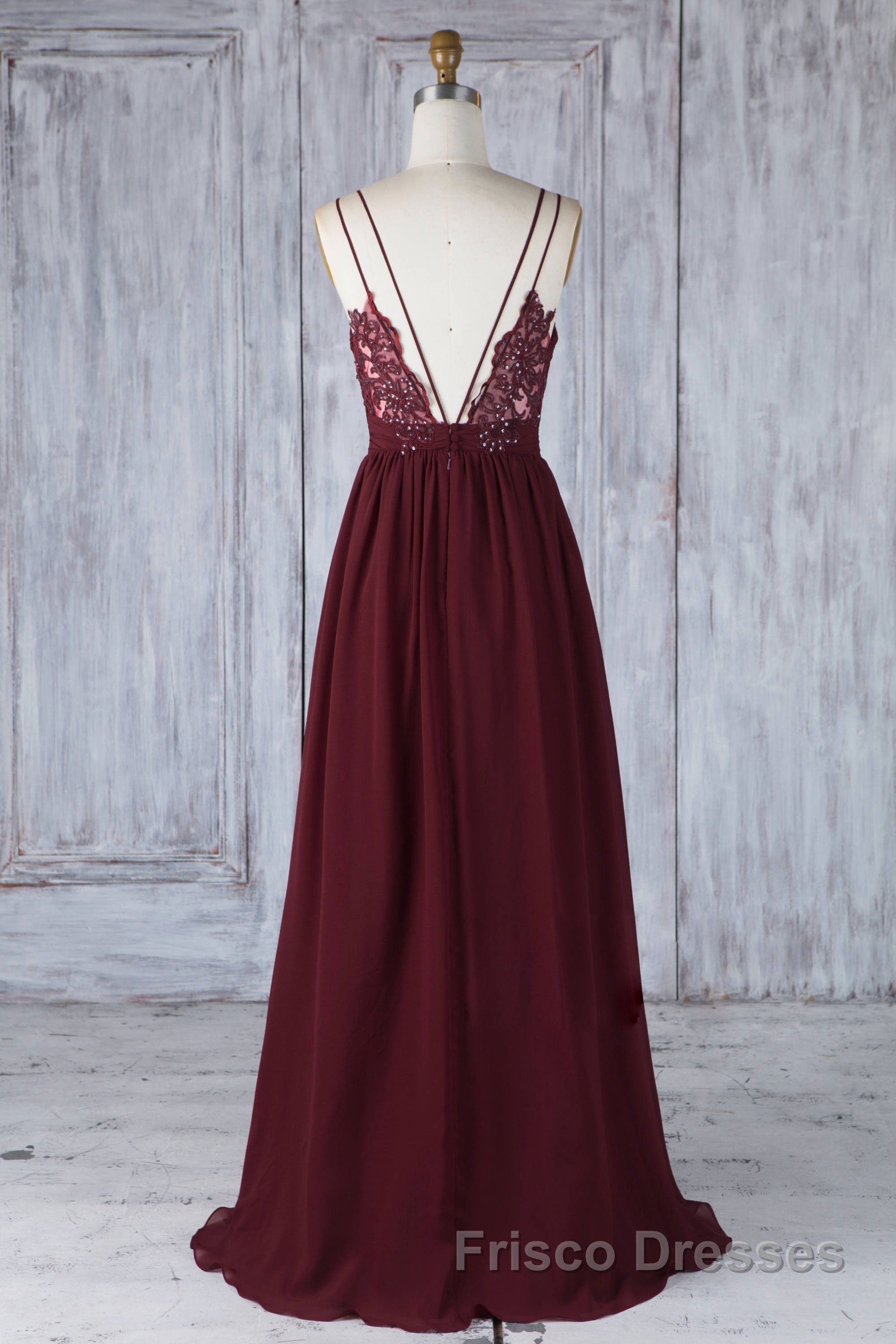 Burgundy tulle lace long Formal Prom Dresses burgundy lace evening Dresses Secondary image