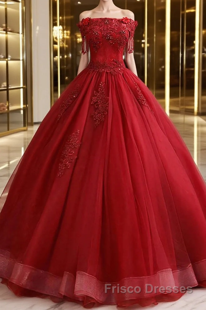 Burgundy tulle lace long Formal Prom Dresses burgundy tulle formal Dresses Main image