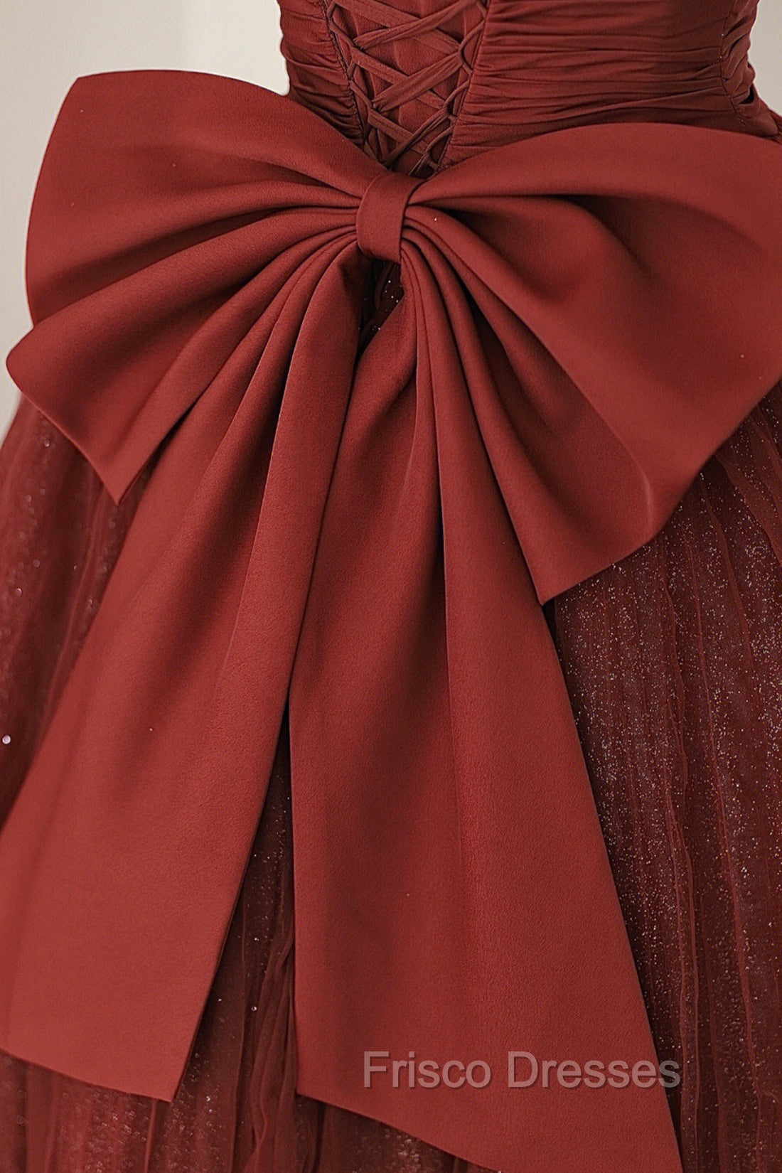Burgundy Tulle Long A-Line Formal Prom Dress, Cute Short Sleeve Evening Dress