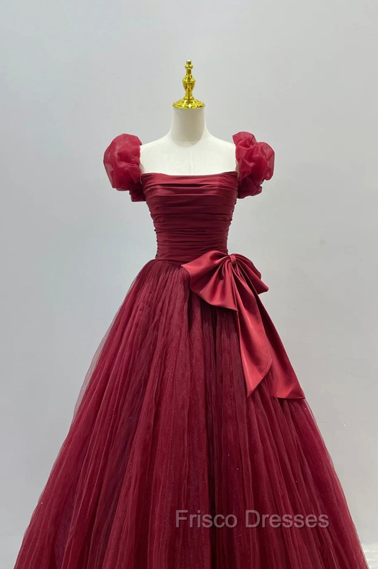 Burgundy Tulle Long A-Line Formal Prom Dress, Lovely Evening Graduation Dress Secondary image