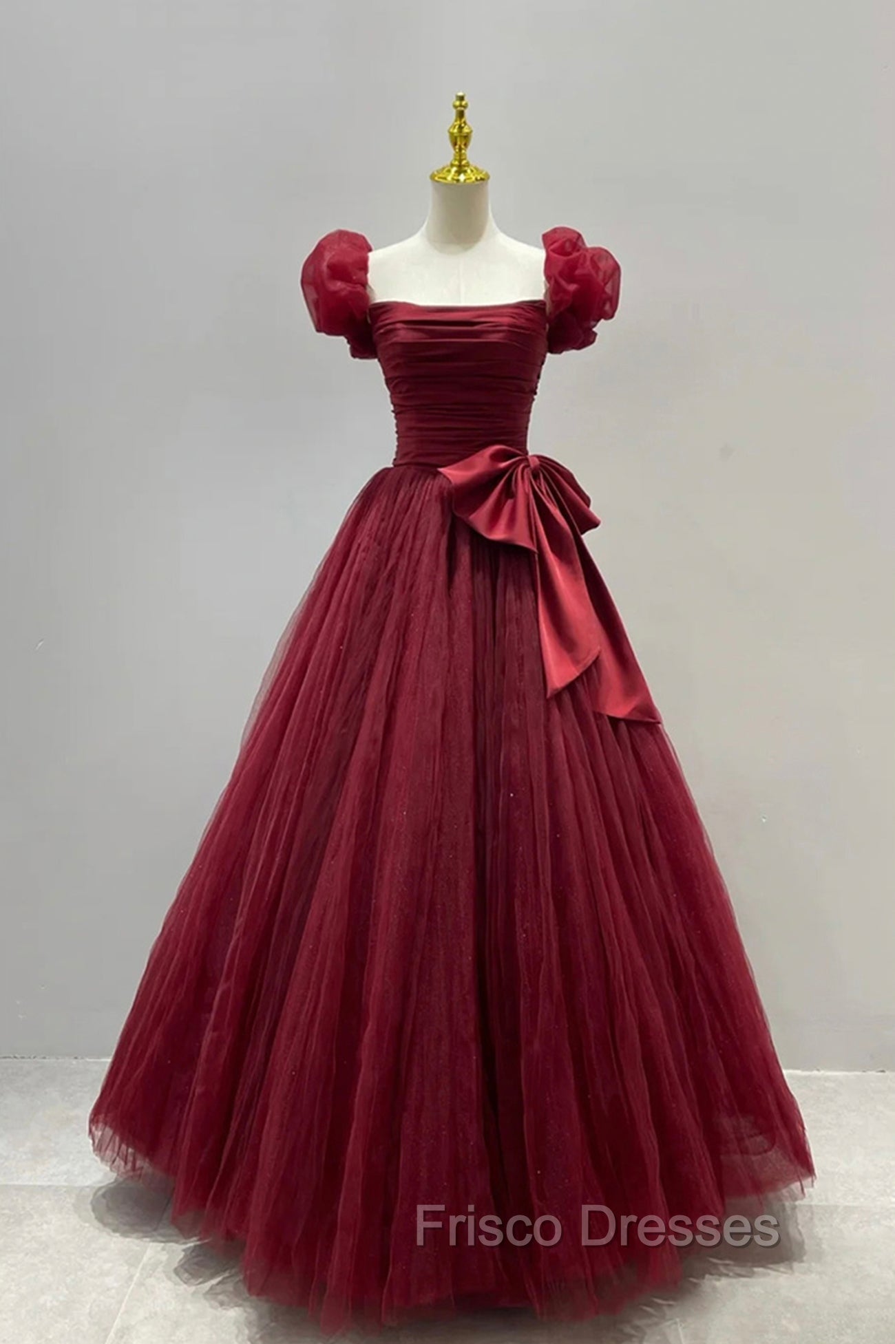 Burgundy Tulle Long A-Line Formal Prom Dress, Lovely Evening Graduation Dress
