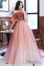 Burgundy Tulle Long A-Line Prom Dress, Off The Shoulder Graduation Dress