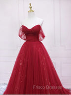 Burgundy Tulle Long Formal Prom Dress, Burgundy Evening Dress