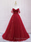 Burgundy Tulle Long Formal Prom Dress, Burgundy Evening Dress