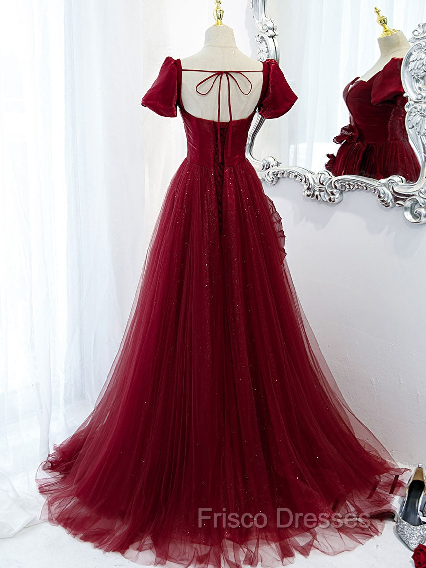 Burgundy Tulle Long Formal Prom Dress, Burgundy Tulle Evening Dress Secondary image