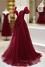 Burgundy Tulle Long Formal Prom Dress, Burgundy Tulle Evening Dress