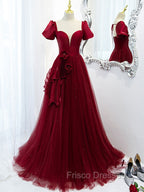 Burgundy Tulle Long Formal Prom Dress, Burgundy Tulle Evening Dress