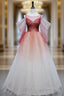 Burgundy Tulle Off Shoulder Beads Long Formal Prom Dress, Burgundy Evening Dress