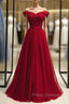 Burgundy Tulle Off the Shoulder Beading Formal Prom Dress