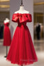 Burgundy Tulle Off the Shoulder Short Formal Prom Dress