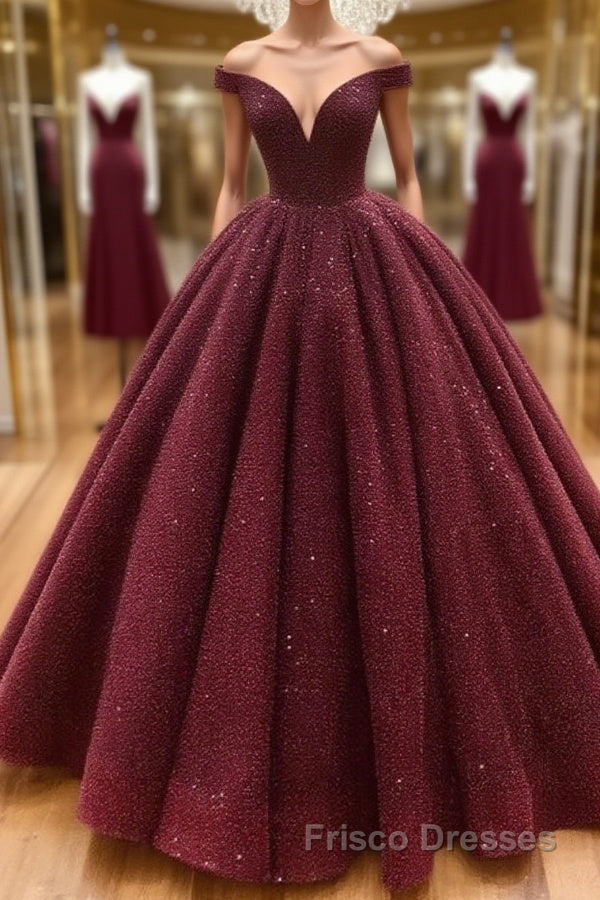 Burgundy tulle sequin long Formal Prom Dresses, burgundy long evening Dresses Main image