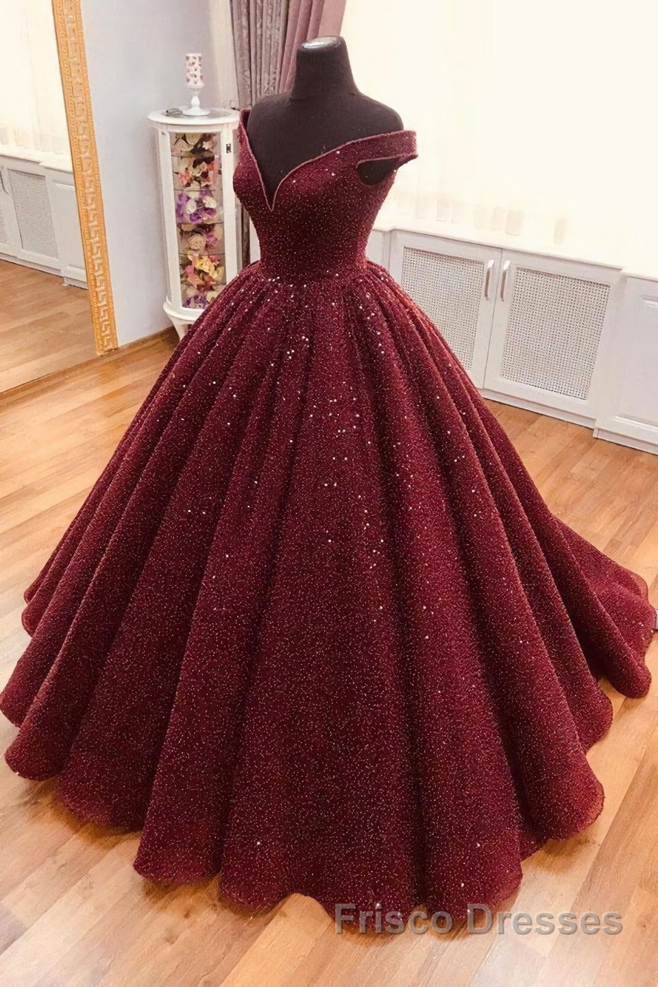 Burgundy tulle sequin long Formal Prom Dresses, burgundy long evening Dresses