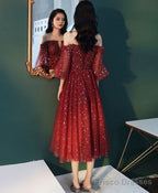 Burgundy Tulle Sequin Short Prom Dress Burgundy Formal Dress
