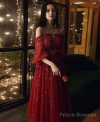 Burgundy Tulle Sequin Short Prom Dress Burgundy Formal Dress