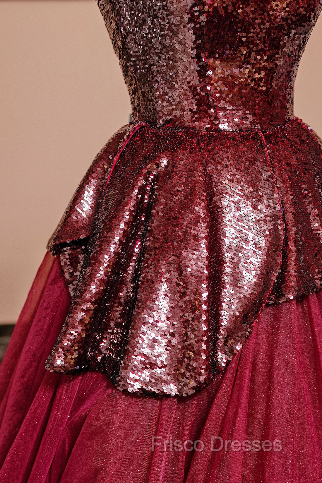Burgundy Tulle Sequins Long Formal Prom Dress, A-Line Strapless Evening Party Dress