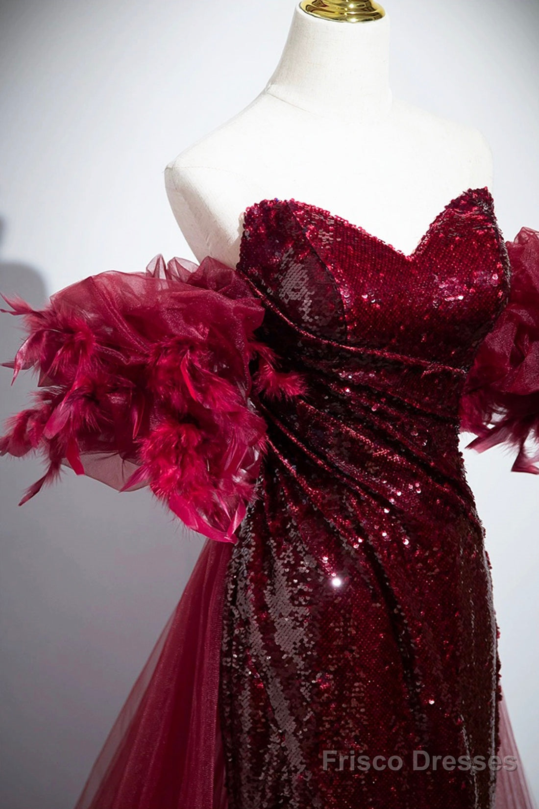 Burgundy Tulle Sequins Long Prom Dress, Burgundy Evening Party Dress Secondary image