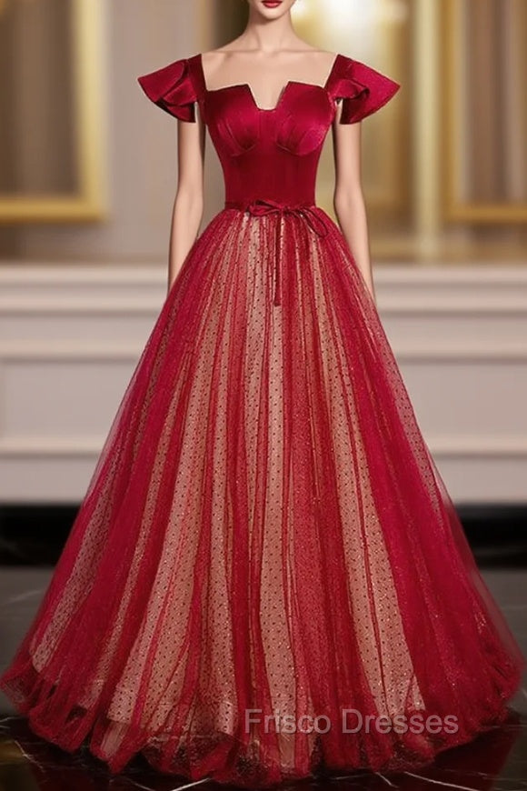 Burgundy Tulle Sequins Square Formal Prom Dress Main image