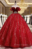 Burgundy Tulle Sequins Velvet Off the Shoulder Quinceanera Dress