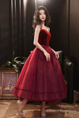 Burgundy Tulle Short A Line Prom Dress Party Dress