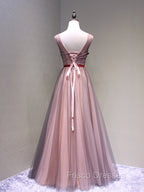 Burgundy V Neck Lace Floral Long Formal Prom Dress, Burgundy V Neck Long Formal Evening Dress