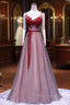 Burgundy V Neck Lace Floral Long Formal Prom Dress, Burgundy V Neck Long Formal Evening Dress
