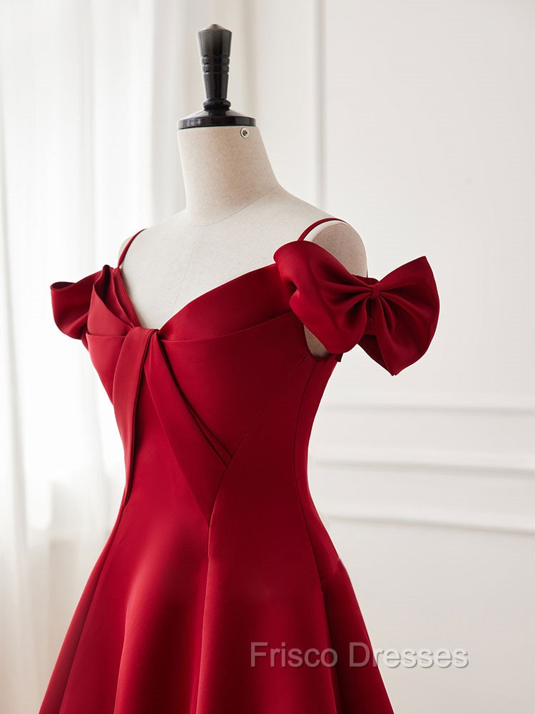 Burgundy  V Neck Satin Short Formal Prom Dress, Burgundy Homecoming Dress