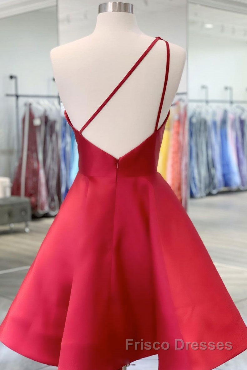 Burgundy v neck satin short Formal Prom Dresses one shoulder cocktail Dresses