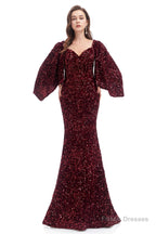 V-Neck Sequins Mermaid Prom Dresses with Sleeves