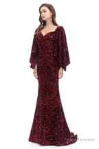 V-Neck Sequins Mermaid Prom Dresses with Sleeves