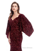 V-Neck Sequins Mermaid Prom Dresses with Sleeves