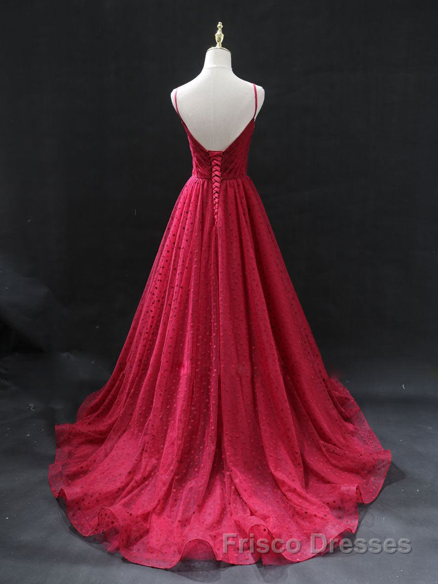 Burgundy v  neck tulle long Formal Prom Dresses, burgundy tulle formal Dresses Secondary image