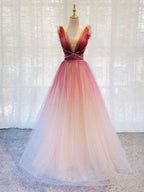 Burgundy V Neck Tulle Sequin Long Prom Dress Burgundy Formal Dress