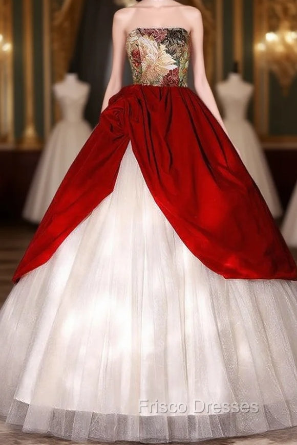 Burgundy Velvet Champagne Tulle Print Quinceanera Dress Main image