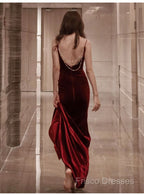Burgundy Velvet Floor Length Mermaid Formal Prom Dress, Velvet Bridesmaid Dress
