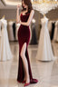Burgundy Velvet Floor Length Mermaid Formal Prom Dress, Velvet Bridesmaid Dress