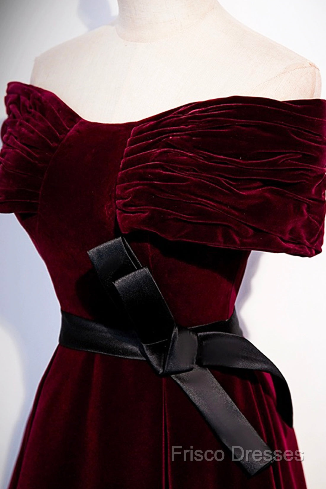 Burgundy Velvet Floor Length Formal Prom Dress, Elegant Off The Shoulder Party Dress Secondary image