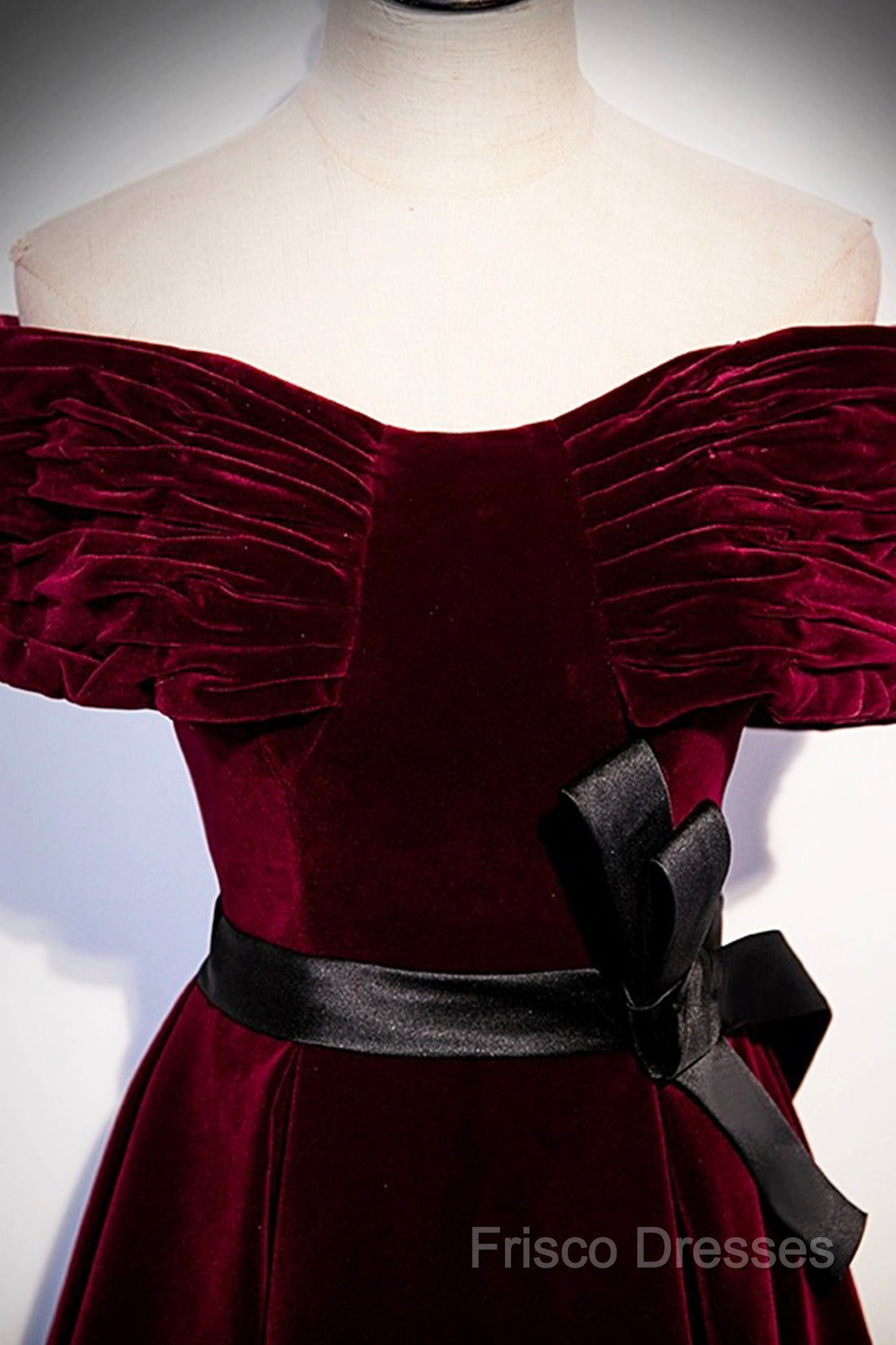 Burgundy Velvet Floor Length Formal Prom Dress, Elegant Off The Shoulder Party Dress