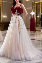 Burgundy Velvet Lace Long Formal Prom Dress, A-Line Off Shoulder Evening Dress