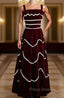 Burgundy Velvet Lace Straps Pearls Formal Prom Dress