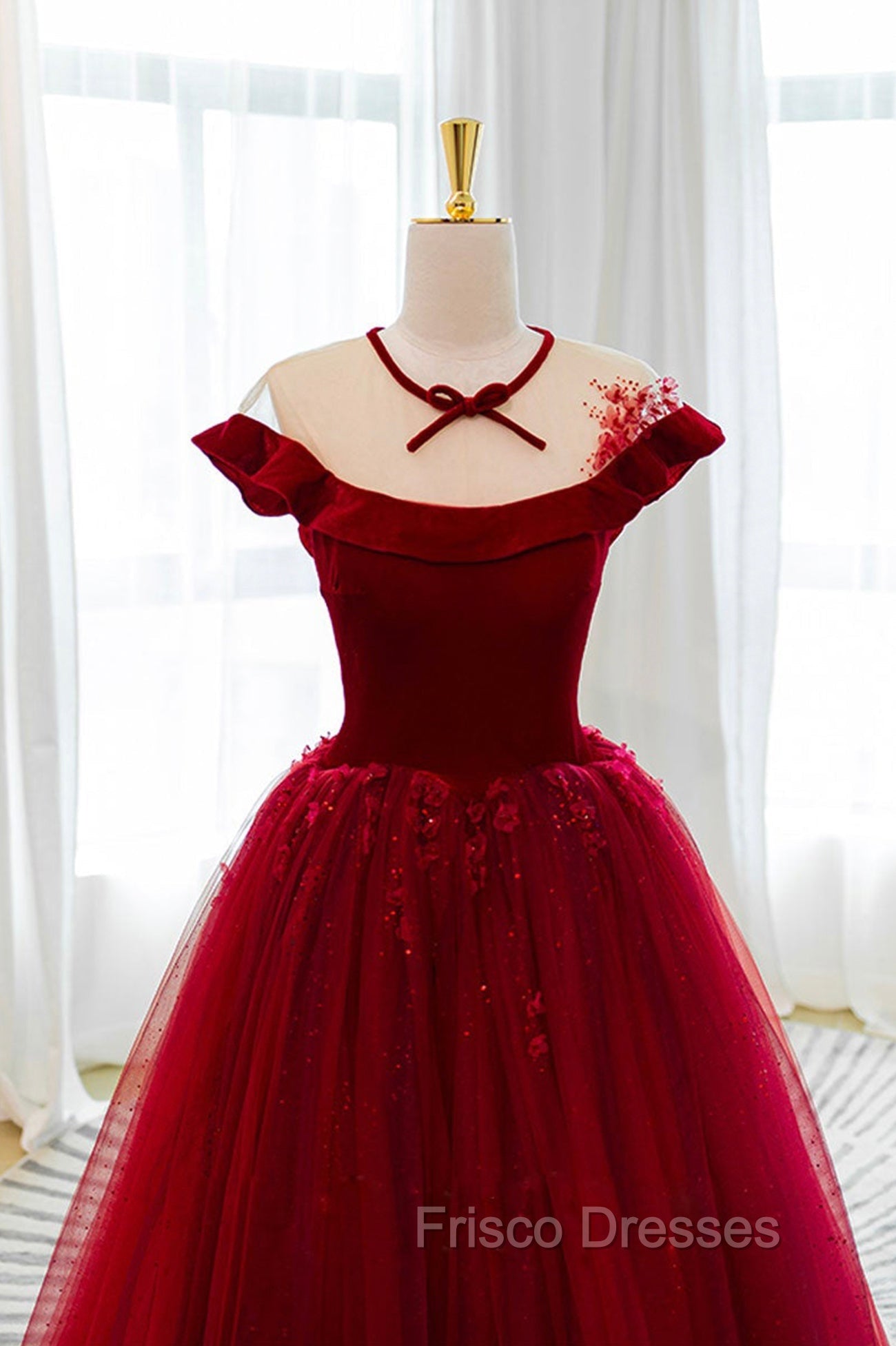 Burgundy Velvet Long A-Line Formal Prom Dress, Burgundy Formal Evening Dress Secondary image
