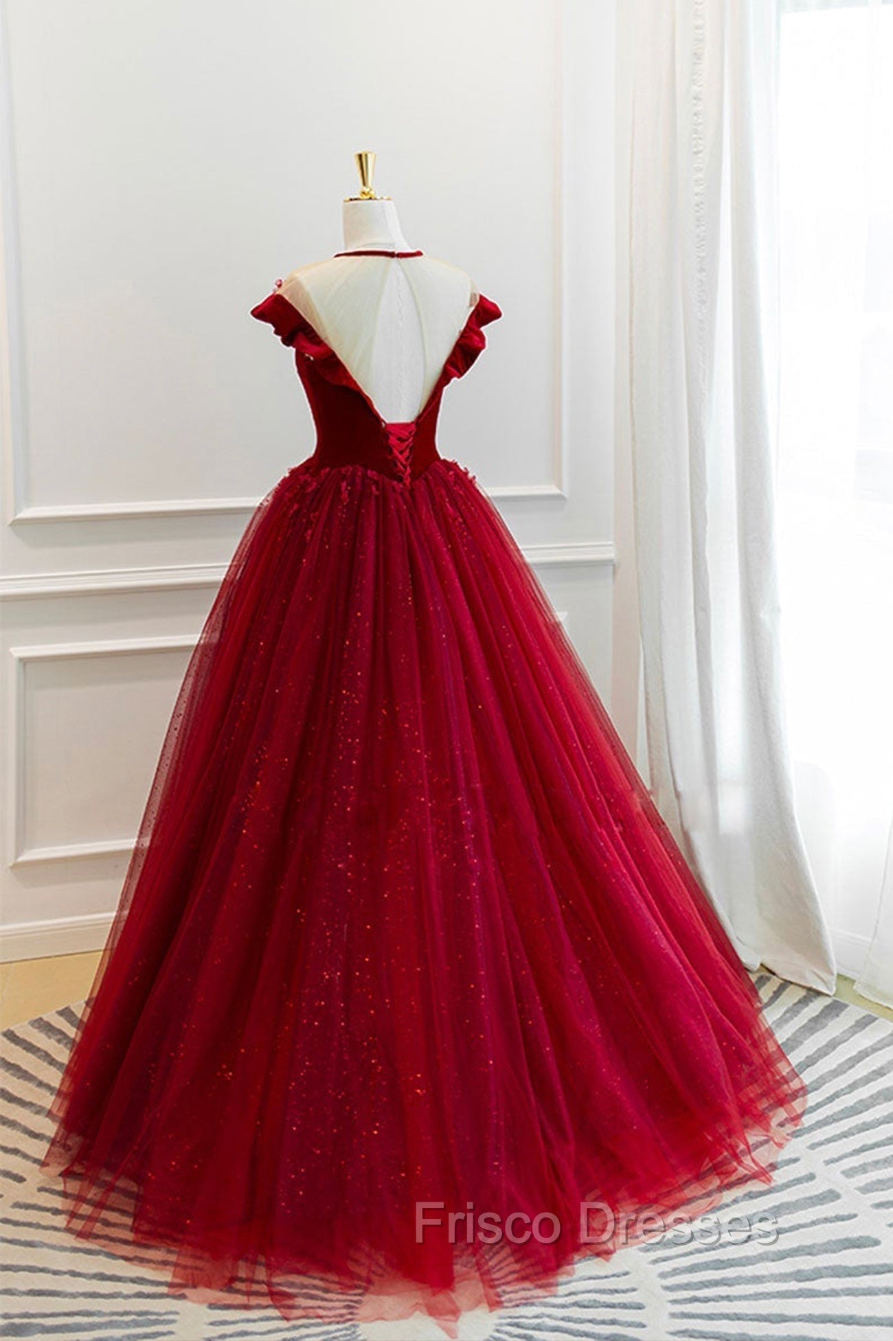 Burgundy Velvet Long A-Line Formal Prom Dress, Burgundy Formal Evening Dress